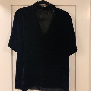 Theory Split-Collar V-Neck Velvet Top
